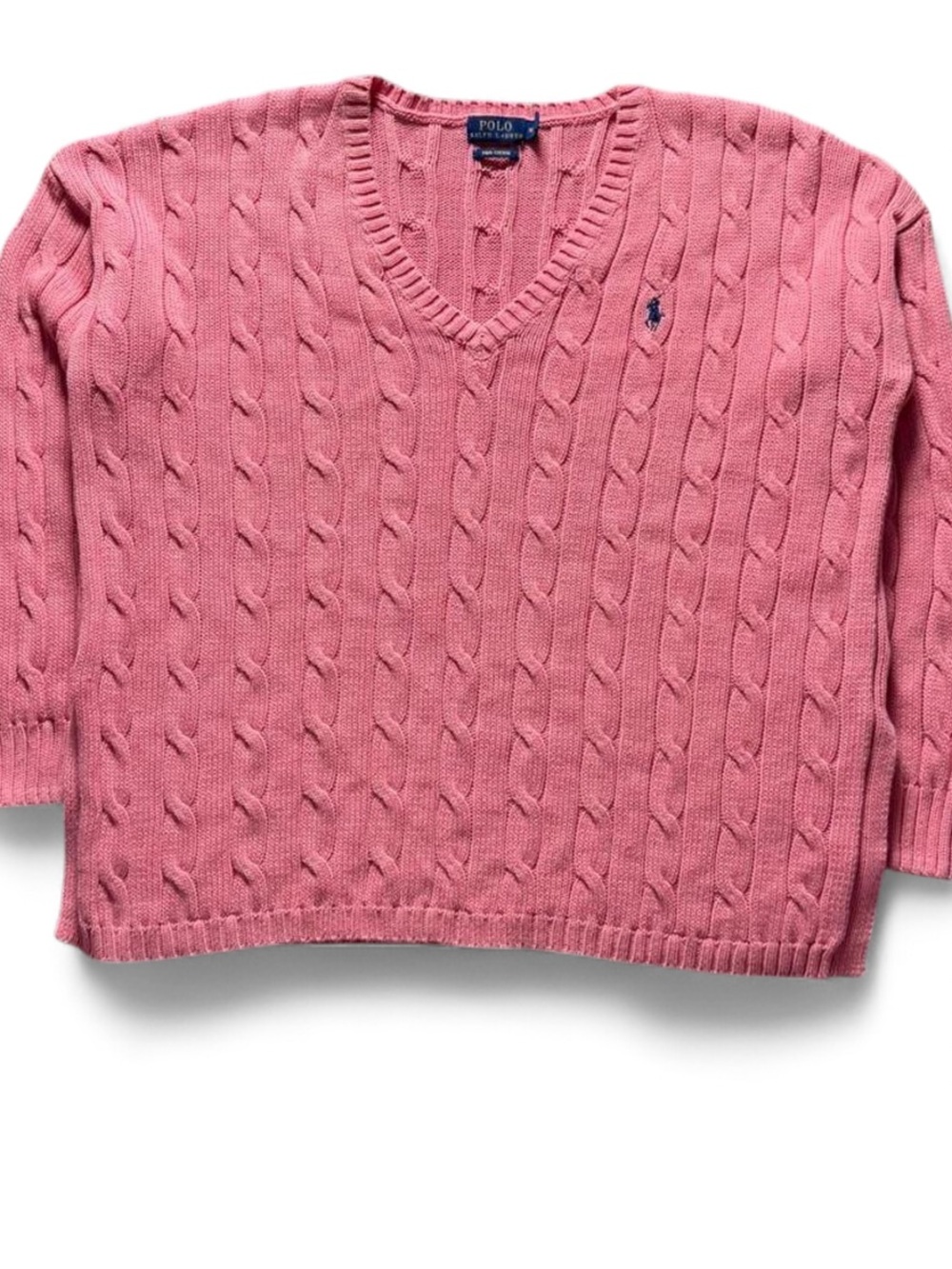 Polo by Ralph Lauren Rose Pink Cable-Knit V-Neck Sweater -woman